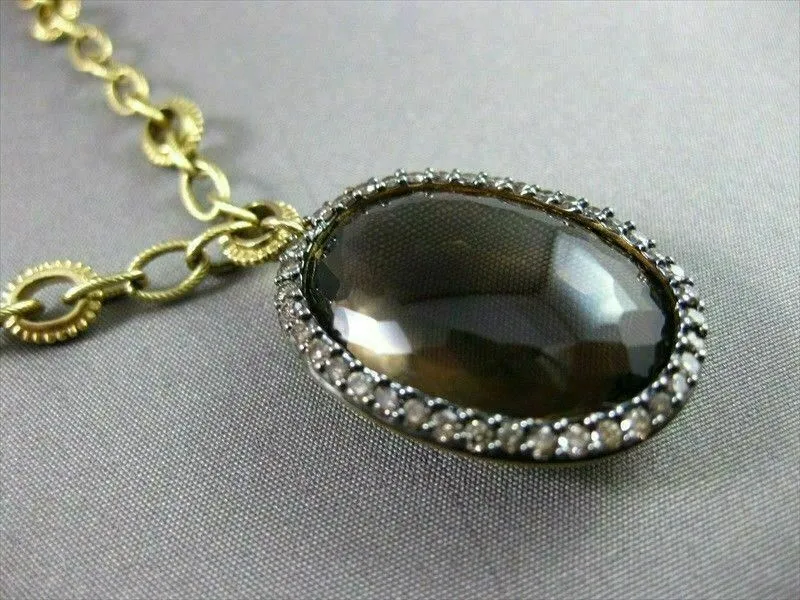 ANTIQUE LARGE 28.86CT FANCY DIAMOND & AAA SMOKY TOPAZ 14KT YELLOW GOLD NECKLACE