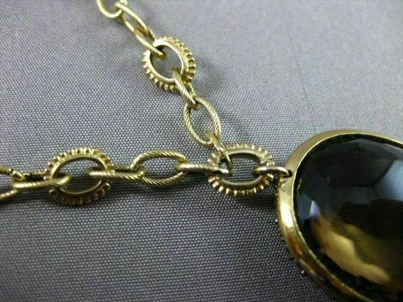 ANTIQUE LARGE 28.86CT FANCY DIAMOND & AAA SMOKY TOPAZ 14KT YELLOW GOLD NECKLACE