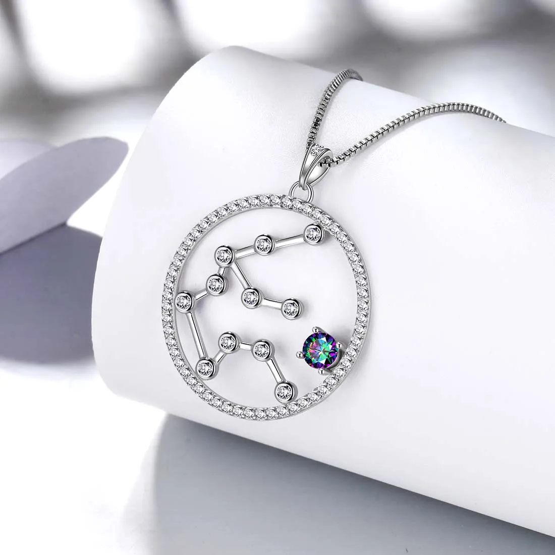 Aquarius Zodiac Necklace Pendant Women Girls Jewelry Birthday Gift Mystic Topaz 925 Silver