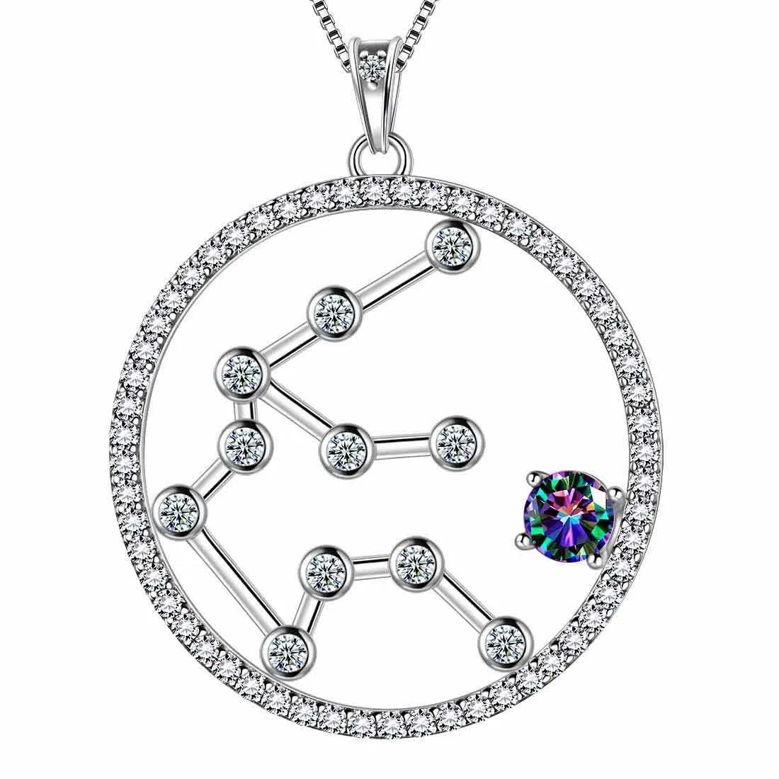 Aquarius Zodiac Necklace Pendant Women Girls Jewelry Birthday Gift Mystic Topaz 925 Silver