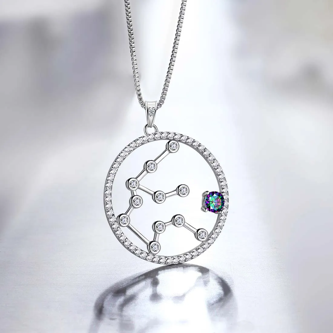 Aquarius Zodiac Necklace Pendant Women Girls Jewelry Birthday Gift Mystic Topaz 925 Silver