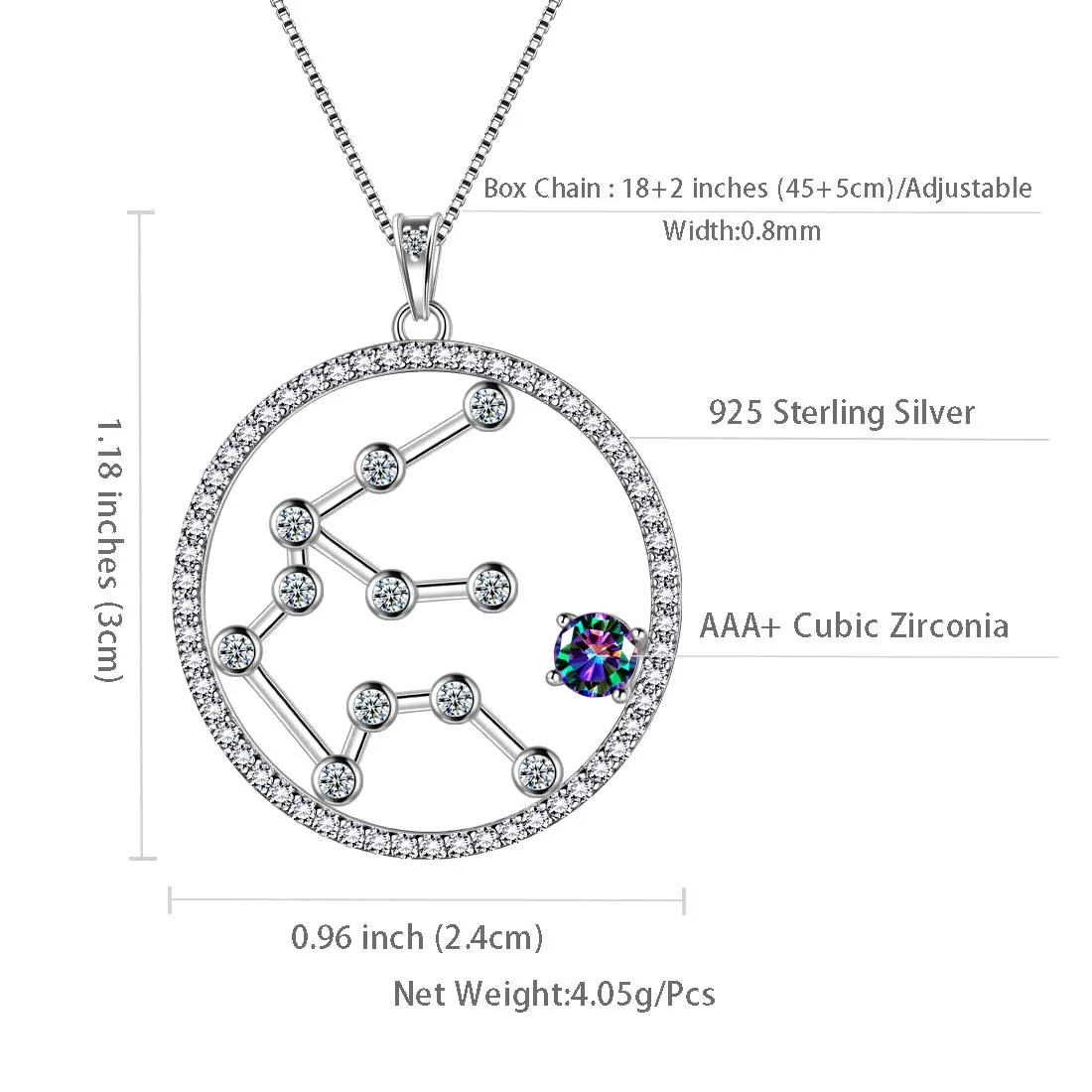 Aquarius Zodiac Necklace Pendant Women Girls Jewelry Birthday Gift Mystic Topaz 925 Silver