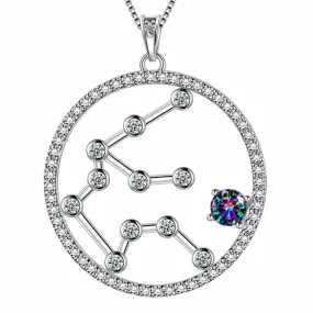 Aquarius Zodiac Necklace Pendant Women Girls Jewelry Birthday Gift Mystic Topaz 925 Silver