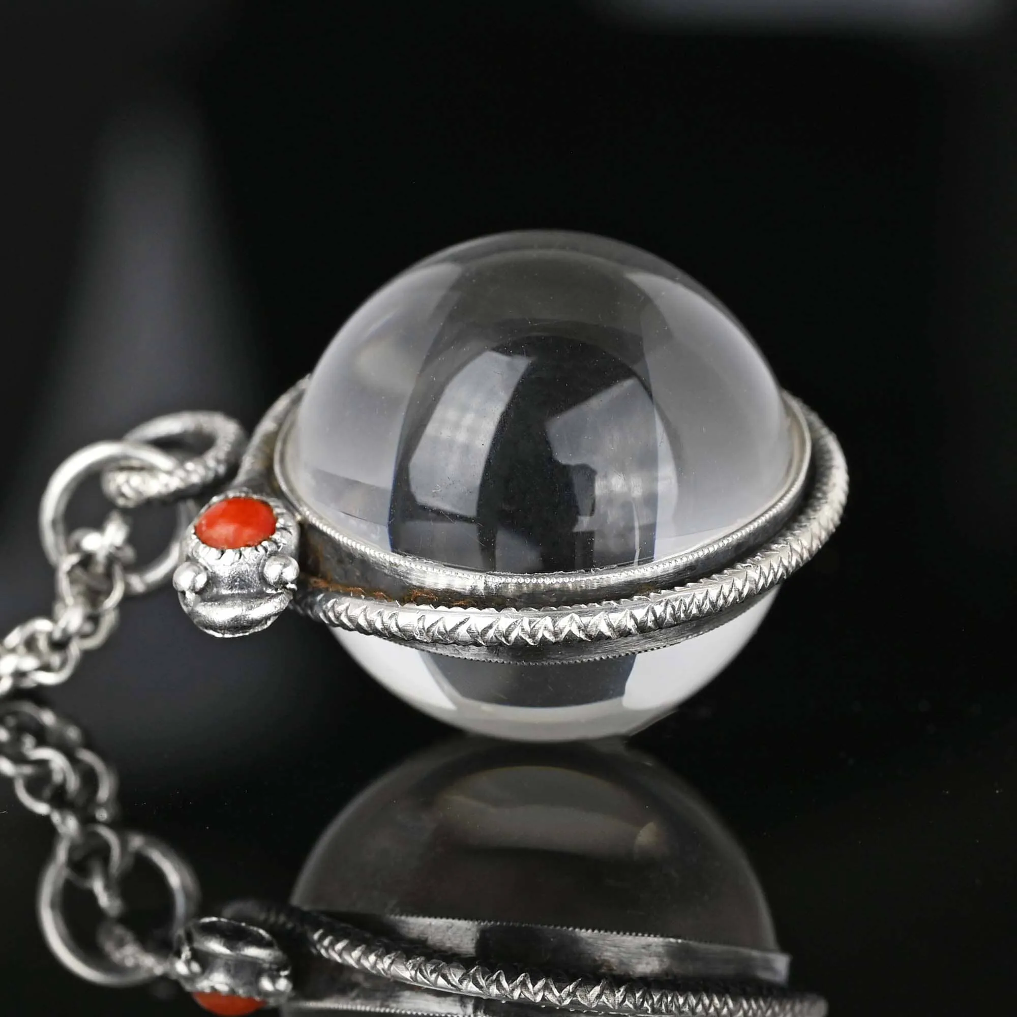 Art Deco Pools of Light Rock Crystal Coral Snake Pendant