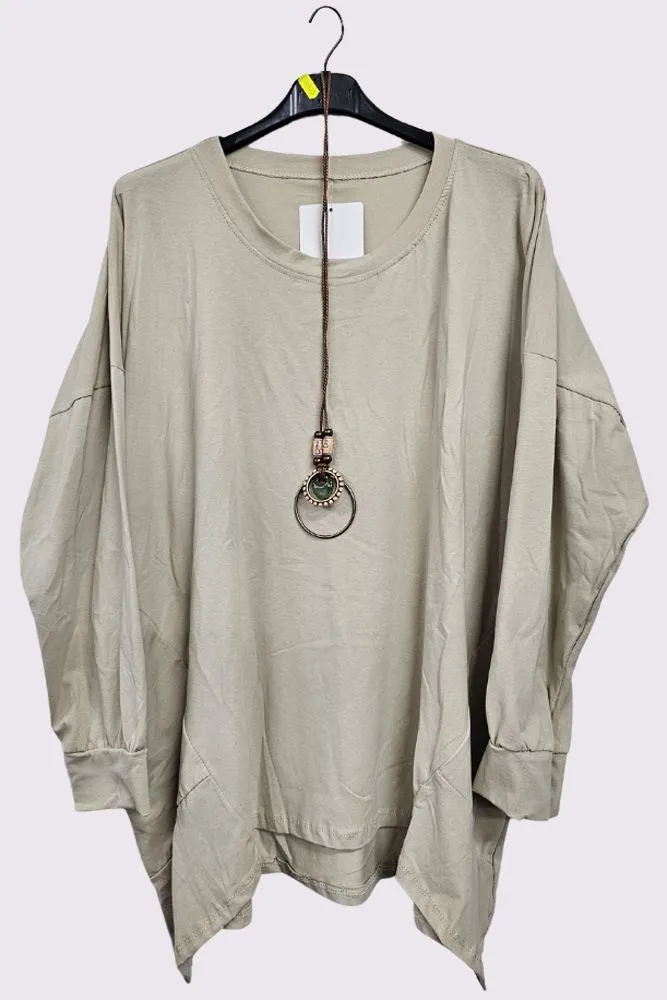 Asymmetric Hem Side Panel Cotton Necklace Top