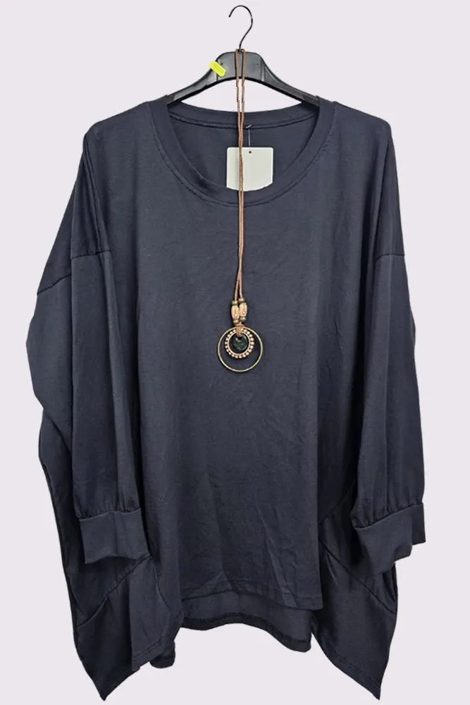 Asymmetric Hem Side Panel Cotton Necklace Top