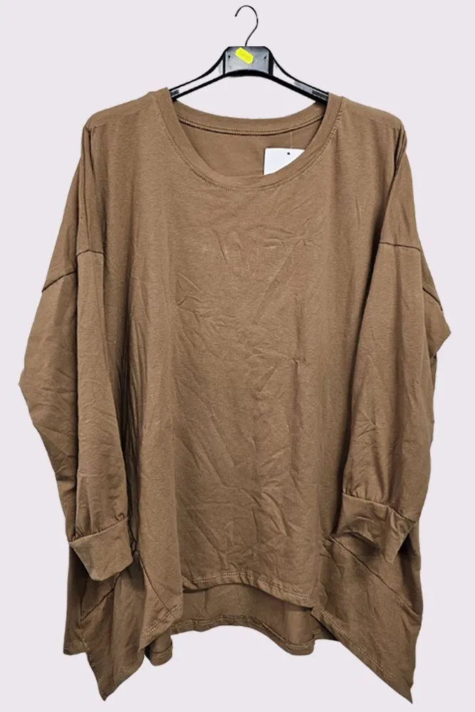 Asymmetric Hem Side Panel Cotton Necklace Top