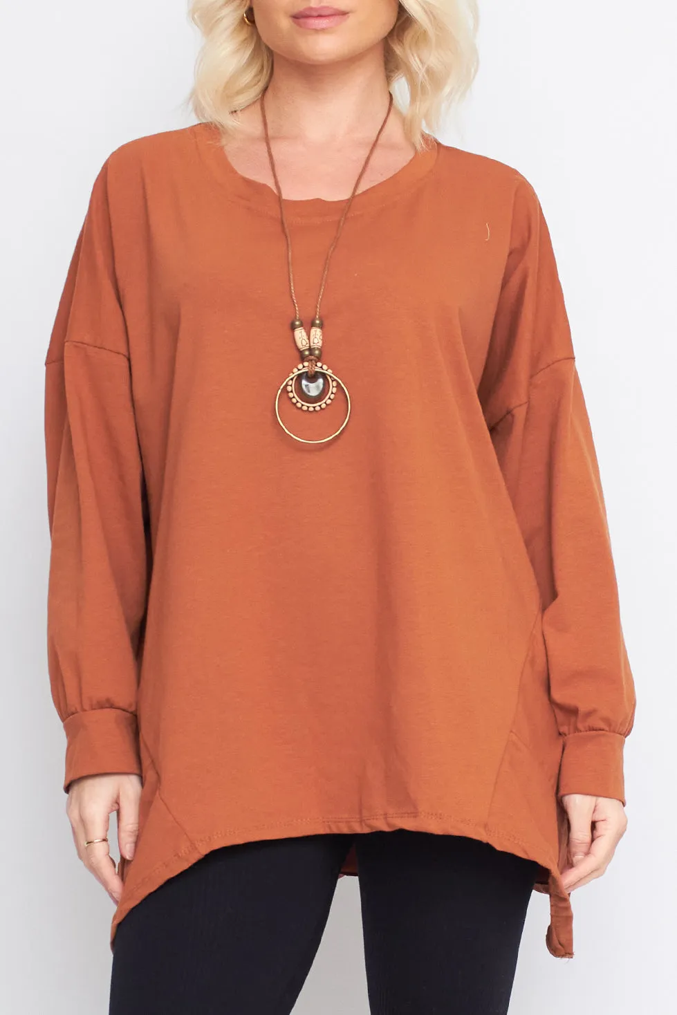 Asymmetric Hem Side Panel Cotton Necklace Top