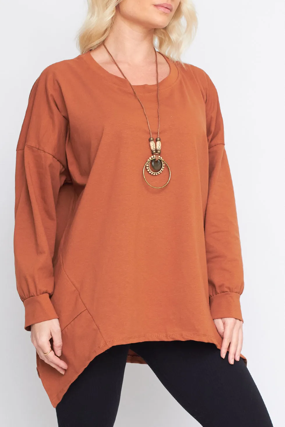 Asymmetric Hem Side Panel Cotton Necklace Top
