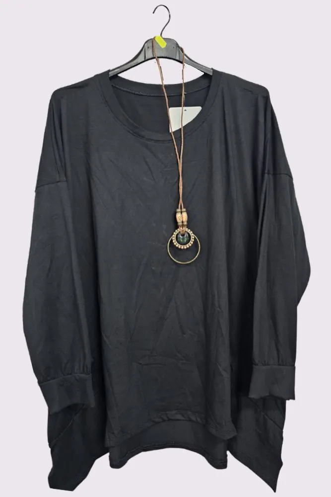Asymmetric Hem Side Panel Cotton Necklace Top