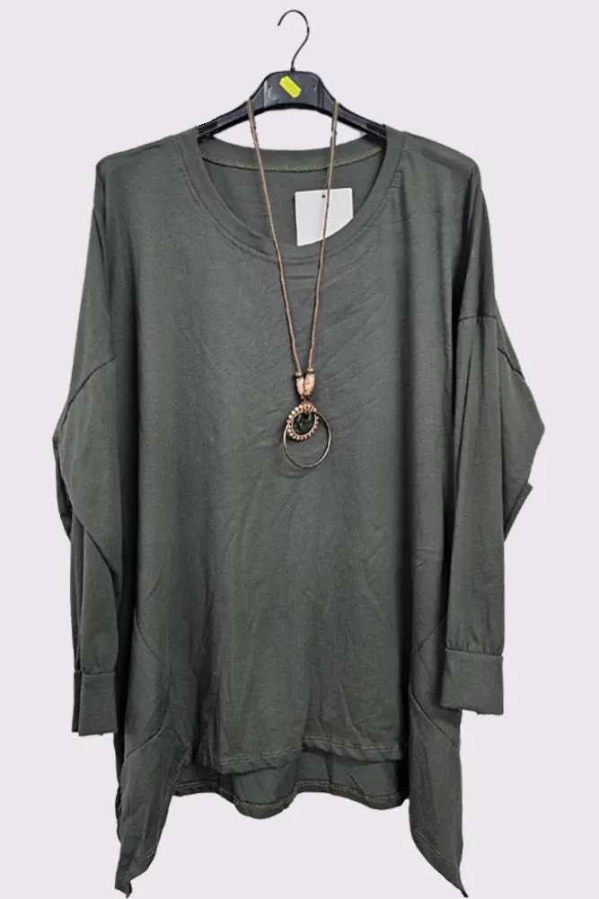 Asymmetric Hem Side Panel Cotton Necklace Top