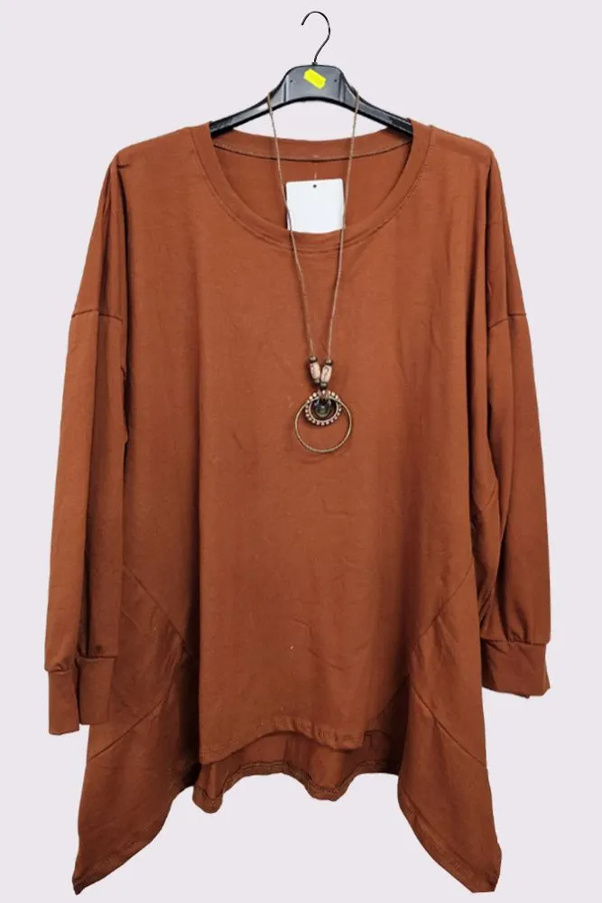 Asymmetric Hem Side Panel Cotton Necklace Top