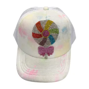 Bari Lynn Rhinestone Rainbow Lollipop Tie Dye Trucker Hat
