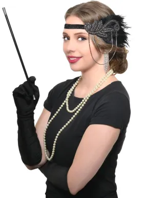 Black and Silver Deluxe Gatsby 5 Piece Costume Accessory Set