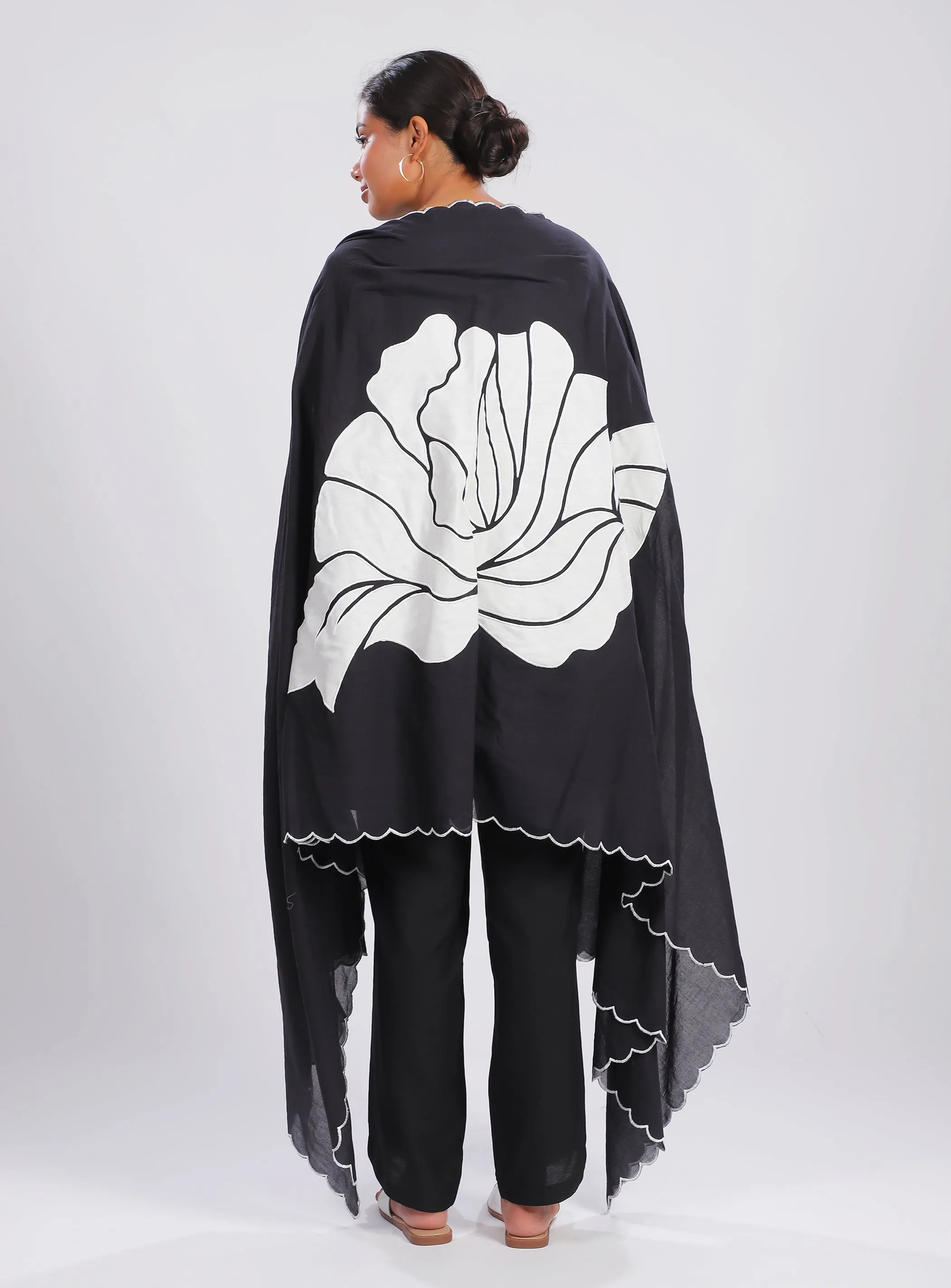 Black Bold Abstract Floral Dupatta