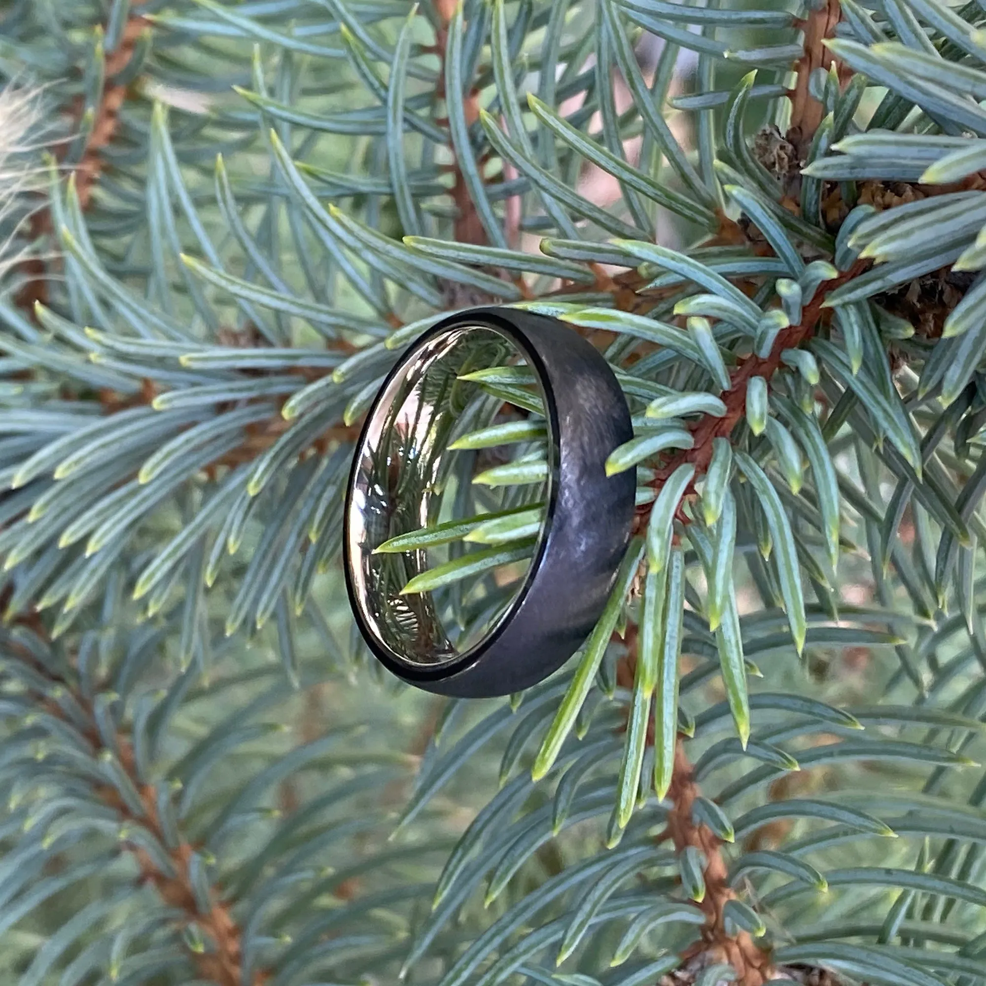 Black Zirconium Wedding Band w/ 14k White Gold Sleeve - 6mm Mens Ring - Comfort Fit - Mens Wedding Bands