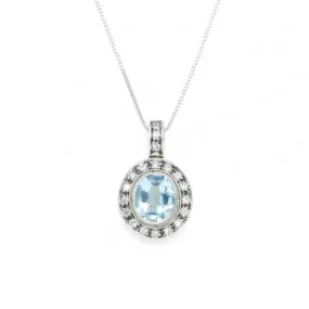 Blue Topaz Victorian Necklace - Natural Blue Topaz Pendant - December Birthstone Necklace