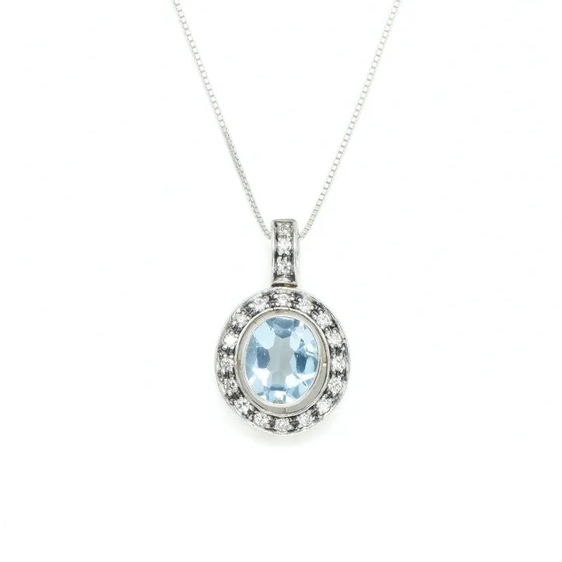 Blue Topaz Victorian Necklace - Natural Blue Topaz Pendant - December Birthstone Necklace
