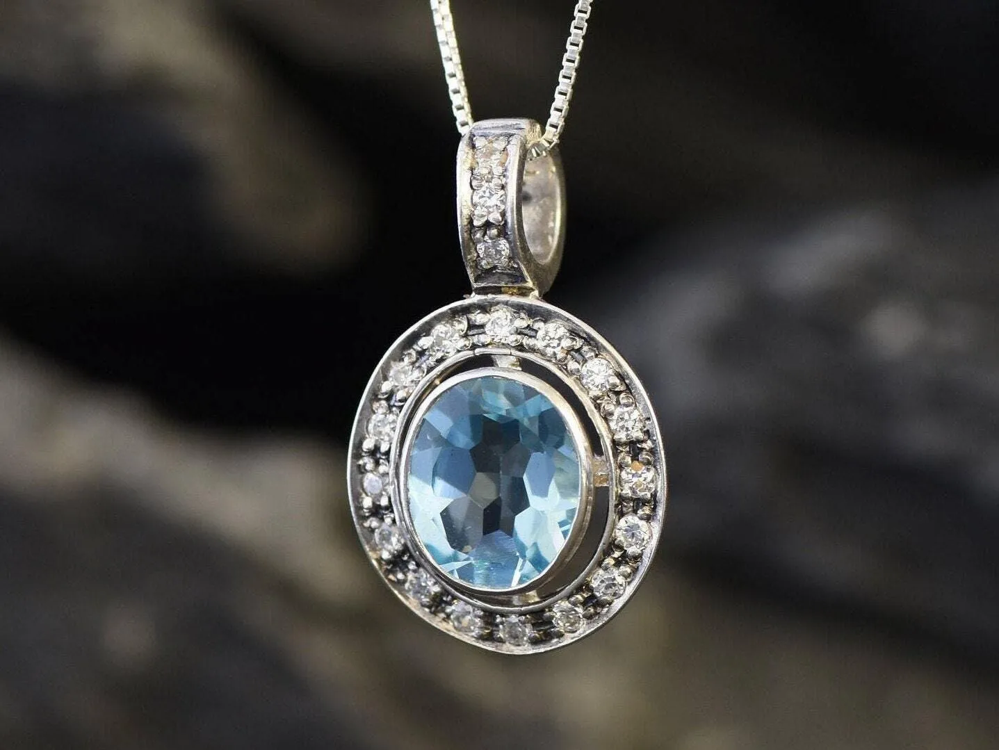 Blue Topaz Victorian Necklace - Natural Blue Topaz Pendant - December Birthstone Necklace