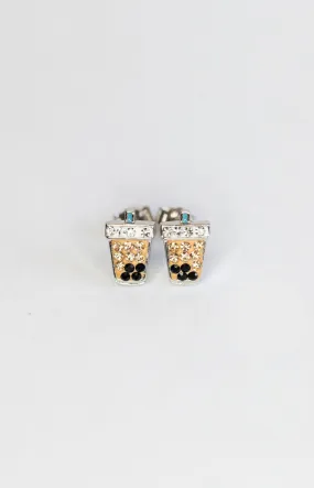 Boba Milk Tea Crystal Sterling Silver Stud Earrings
