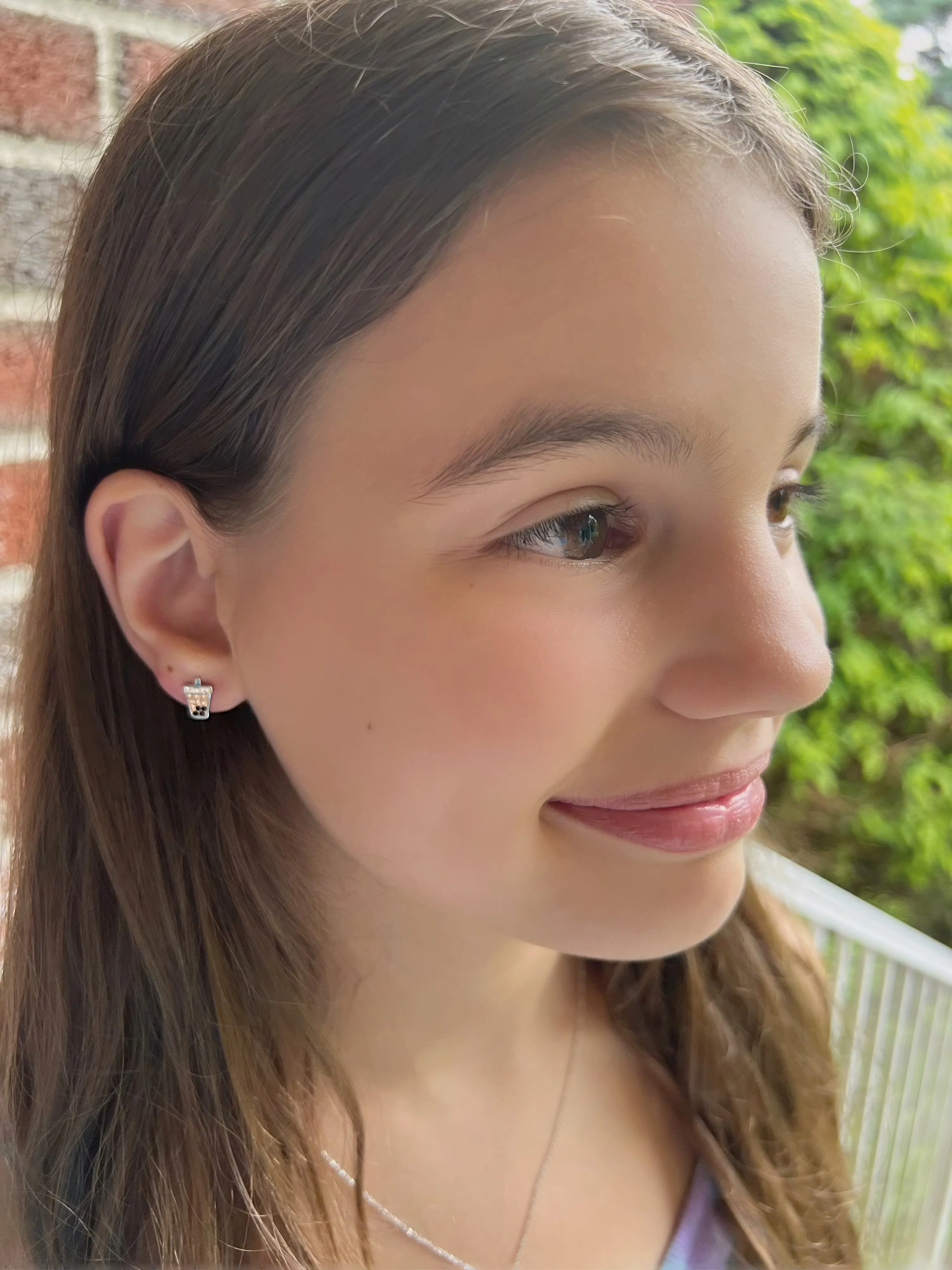Boba Milk Tea Crystal Sterling Silver Stud Earrings