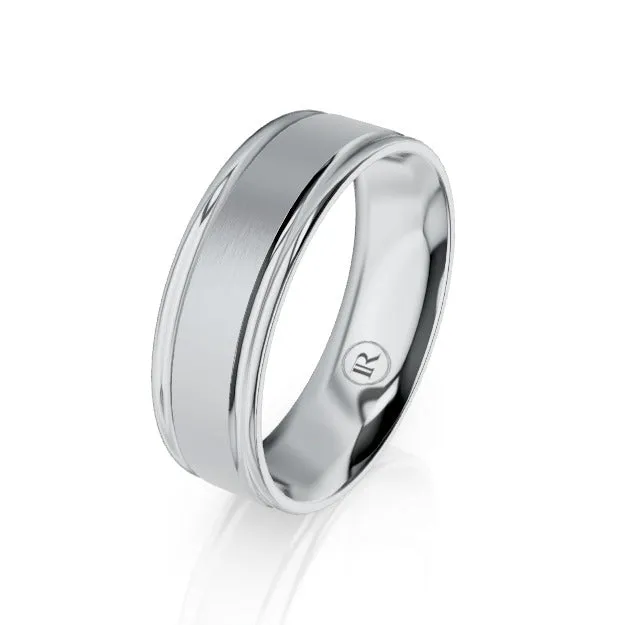Brushed Grooved Edge Platinum Wedding Ring