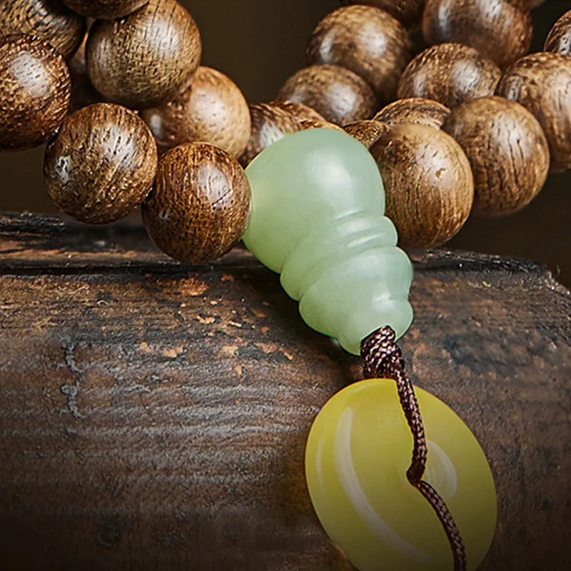 Buddha Stones 108 Mala Beads Kalimantan Agarwood Gourd Jade Amber Balance Bracelet