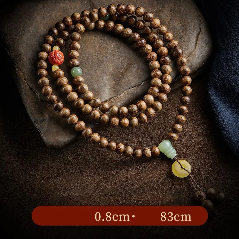 Buddha Stones 108 Mala Beads Kalimantan Agarwood Gourd Jade Amber Balance Bracelet