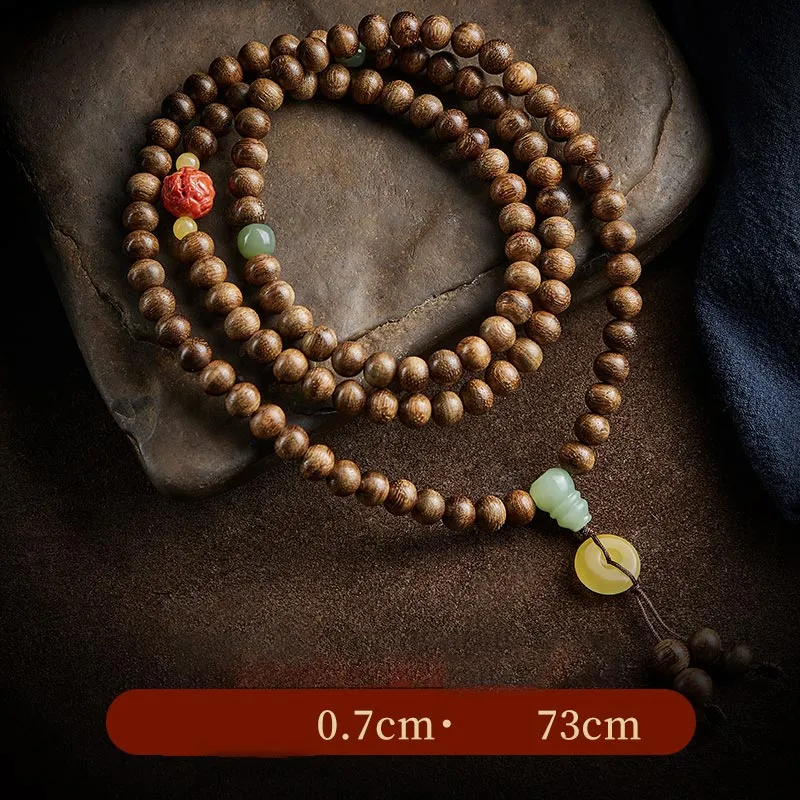 Buddha Stones 108 Mala Beads Kalimantan Agarwood Gourd Jade Amber Balance Bracelet