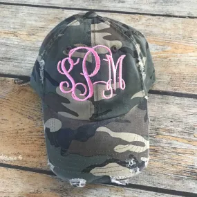 Camo Distressed Monogrammed Hat