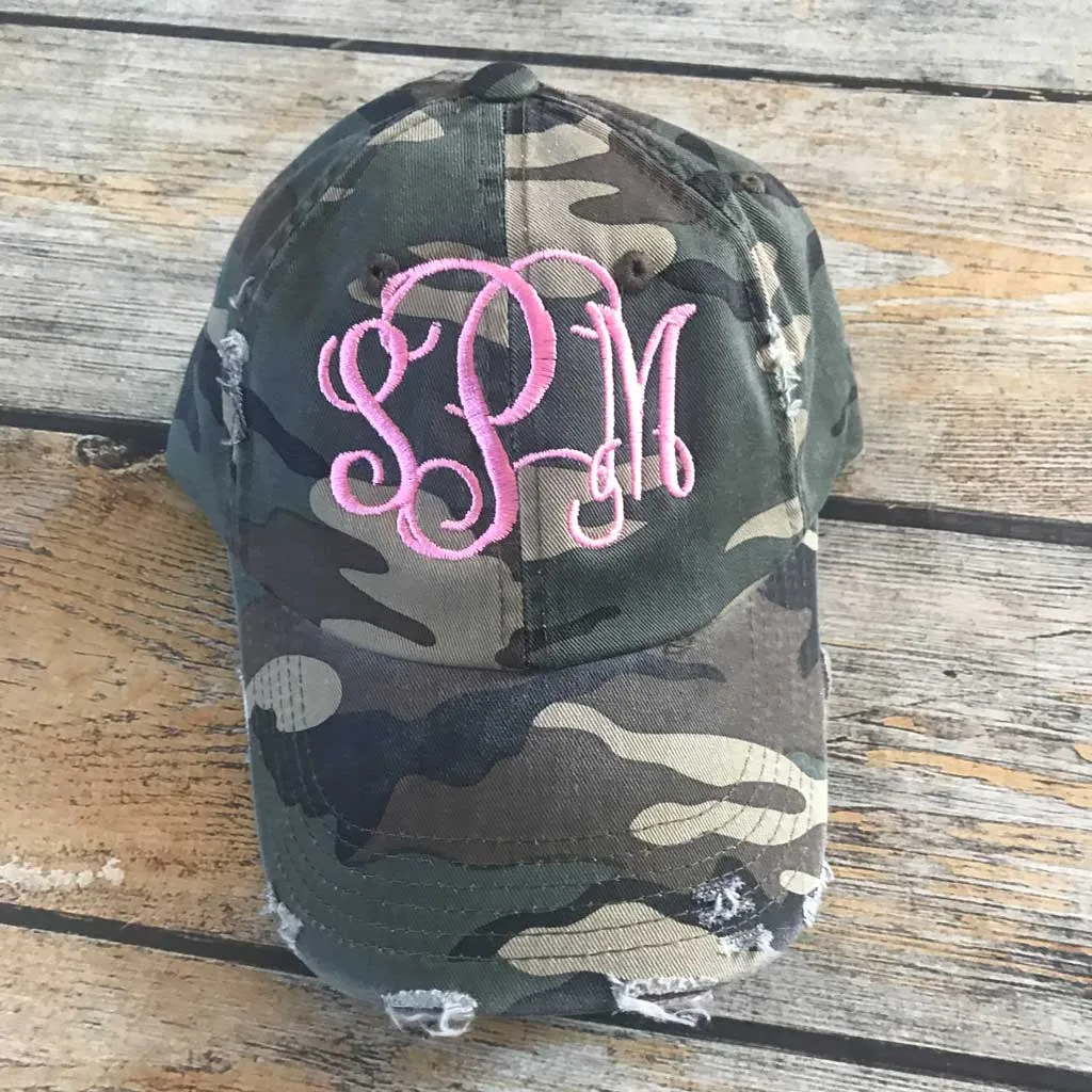 Camo Distressed Monogrammed Hat