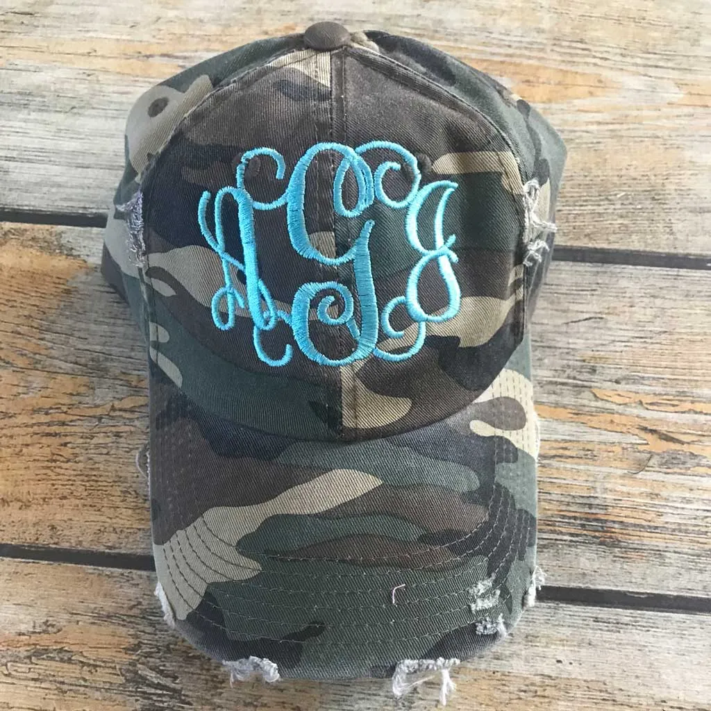 Camo Distressed Monogrammed Hat