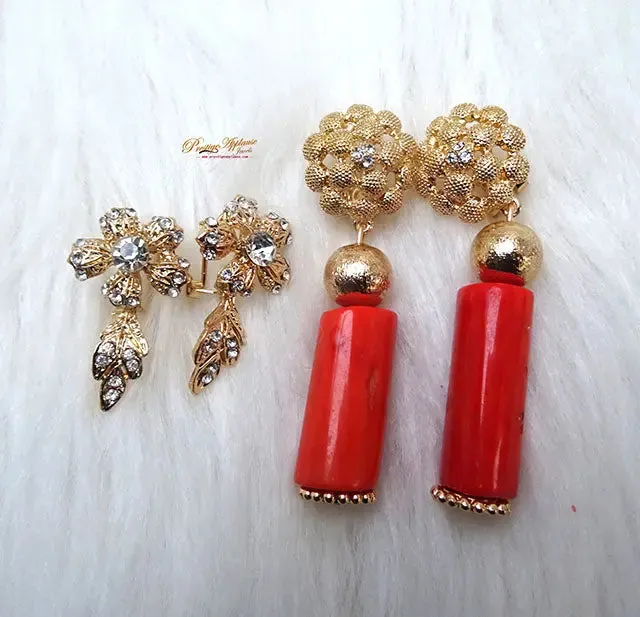 Celebrant Detailed Beautiful Real Traditional Bridal Wedding Coral African Nigerian Necklace Jewellery Set