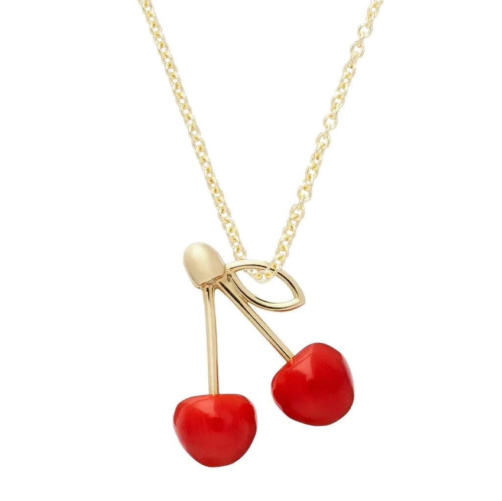Cereza Necklace in Yellow Gold with Red Coral