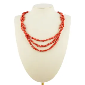 Chinese Export Coral Woven 3 Strand Necklace