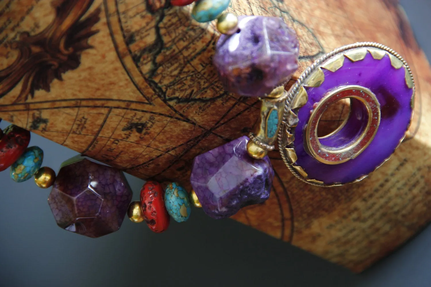 Chunky Purple Agate Bamboo Coral Necklace, The Bahia Solano