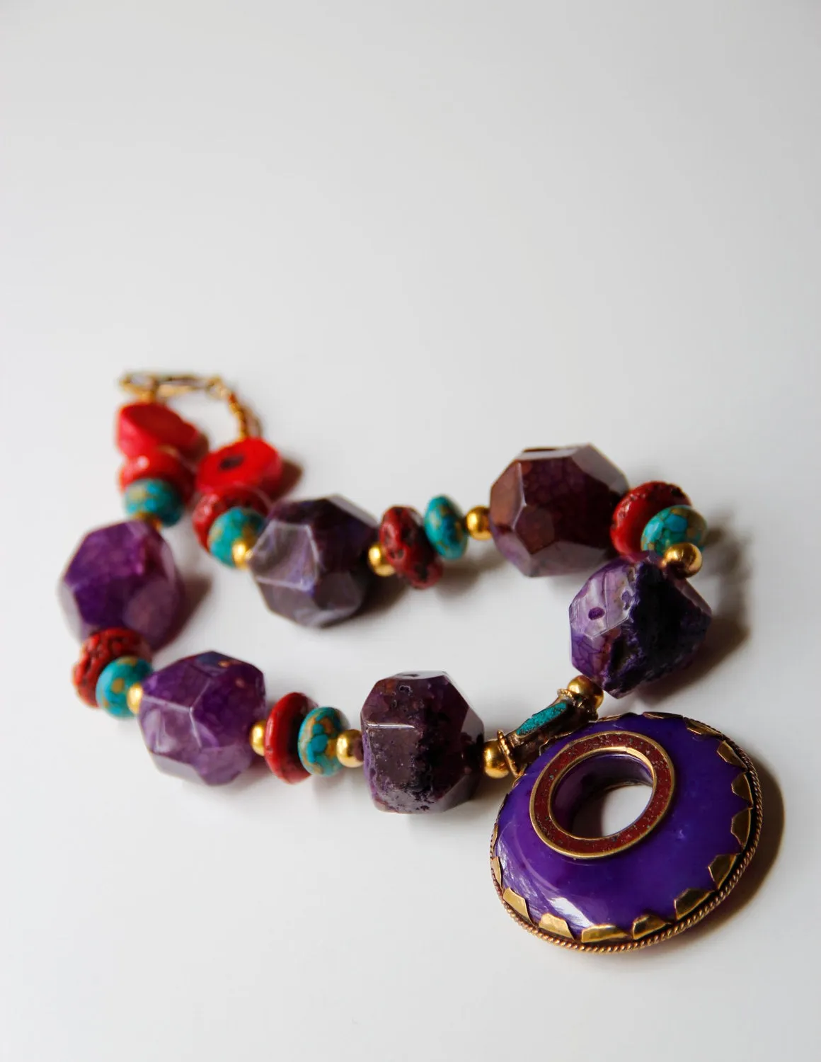 Chunky Purple Agate Bamboo Coral Necklace, The Bahia Solano