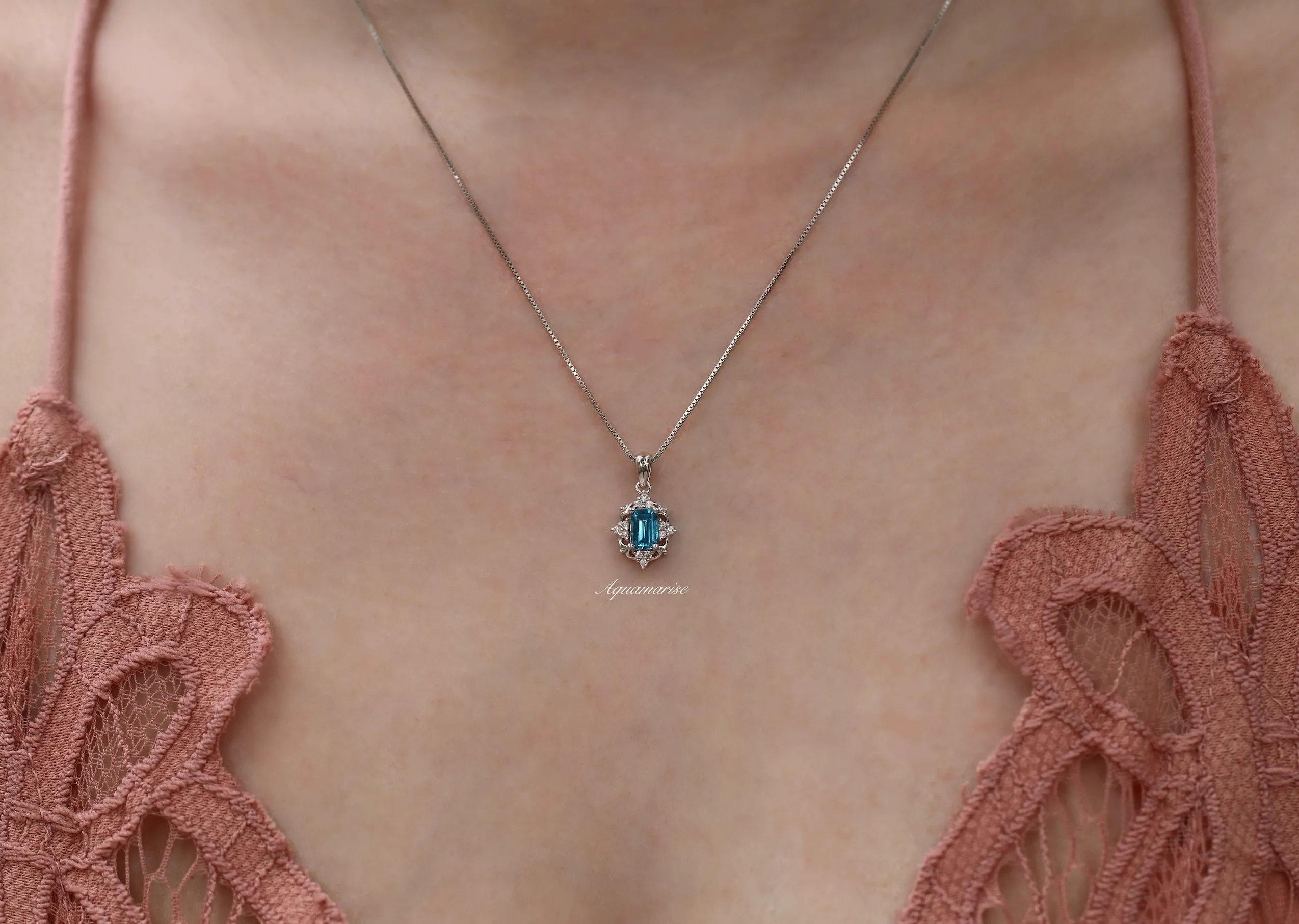 Claire Natural London Blue Topaz Necklace- Sterling Silver