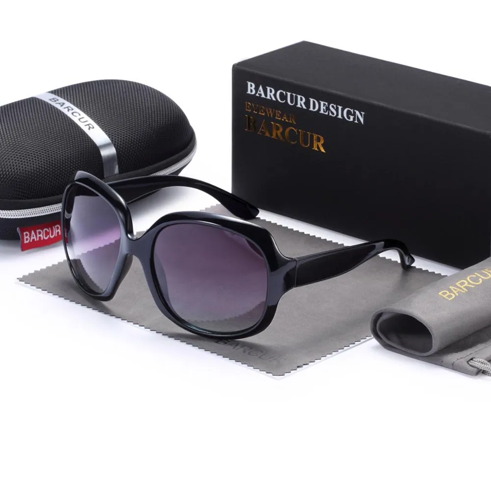Classic Large Round Framed Gradient Polarized Women's Sunglasses