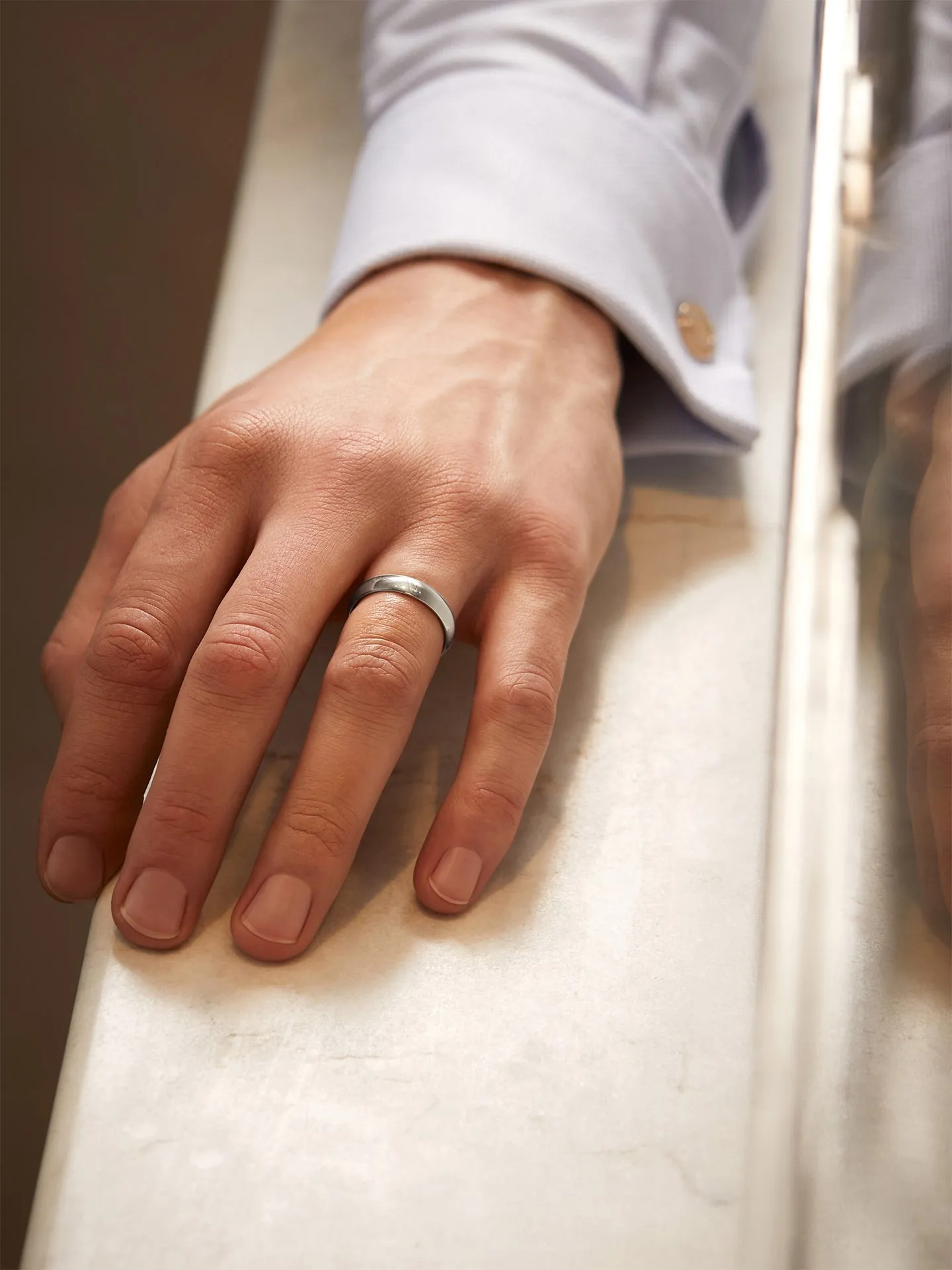 Classic Men's Court Shaped Platinum Wedding Band (5mm Width)