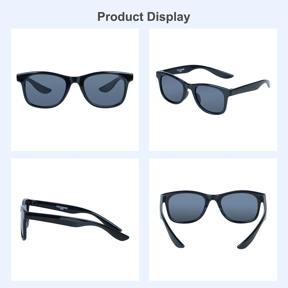 COCOSAND Classic Kids Sunglasses Square Frame UV 400 Protection, Age 4-10, Black