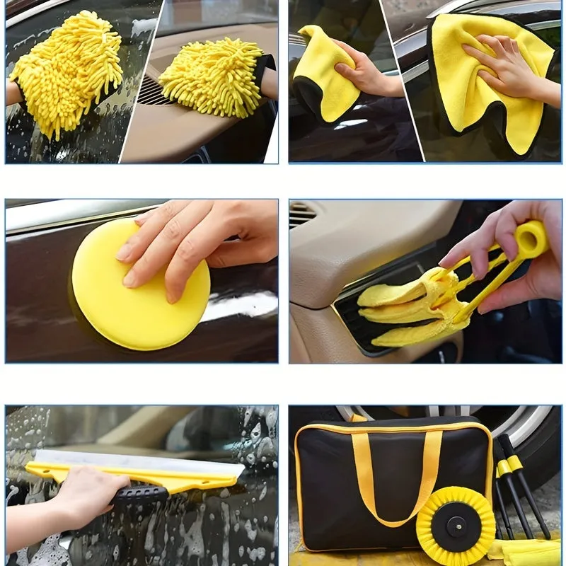 Complete Car Cleaning Kit Brushes Gloves and Storage Bag