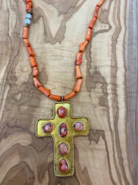 Coral Cross Necklace