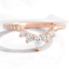 Crescent 7 Diamond Wedding Ring in Curved U Shaped Pave Band