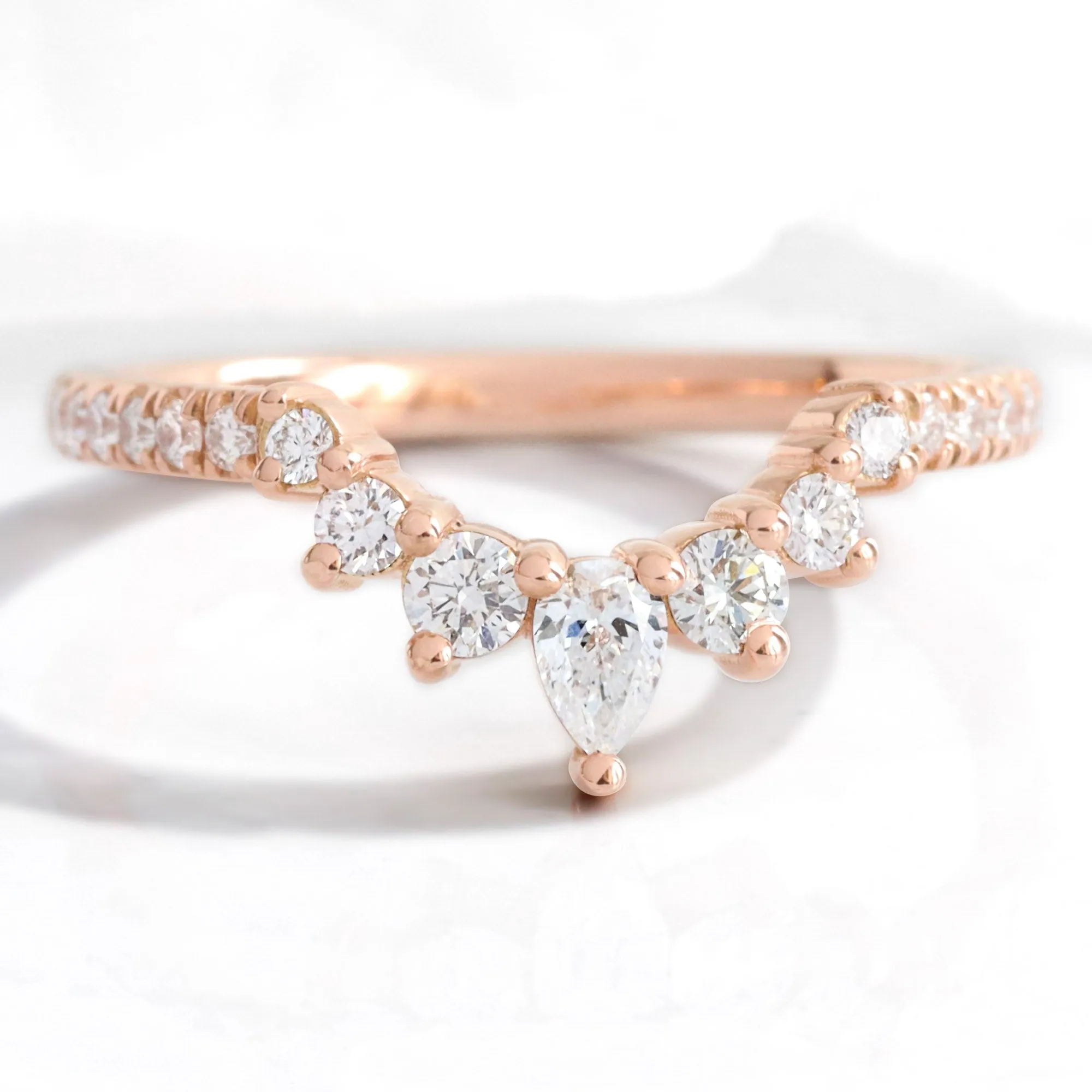 Crescent 7 Diamond Wedding Ring in Curved U Shaped Pave Band