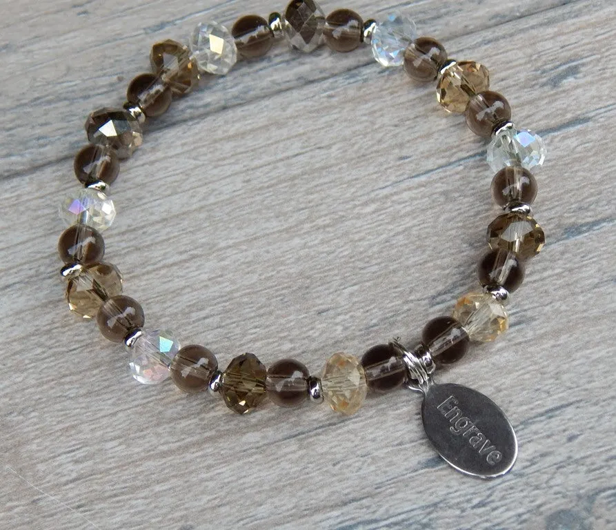 Crystal Bracelet with Quartz Beads and Personalized Engraving