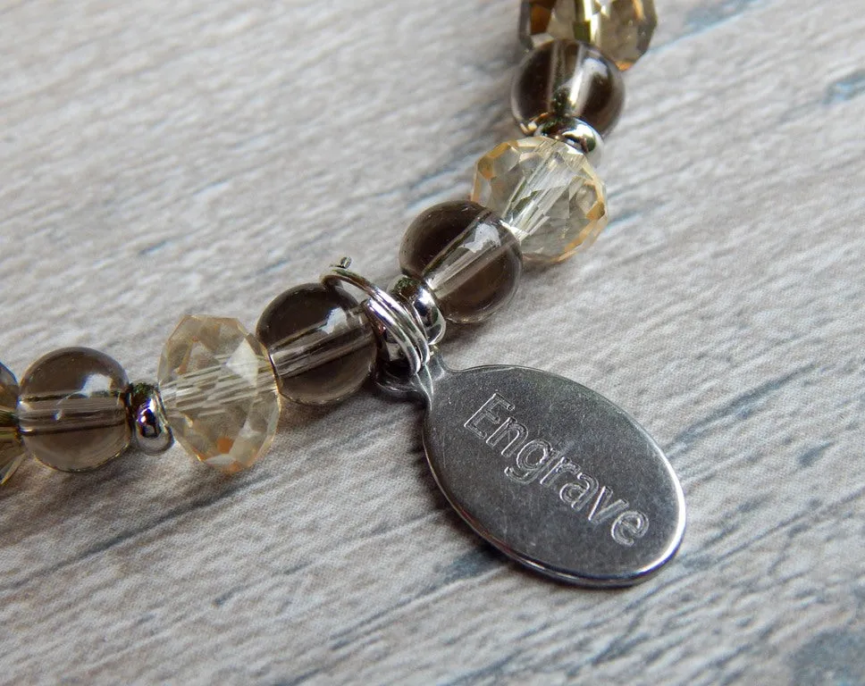 Crystal Bracelet with Quartz Beads and Personalized Engraving