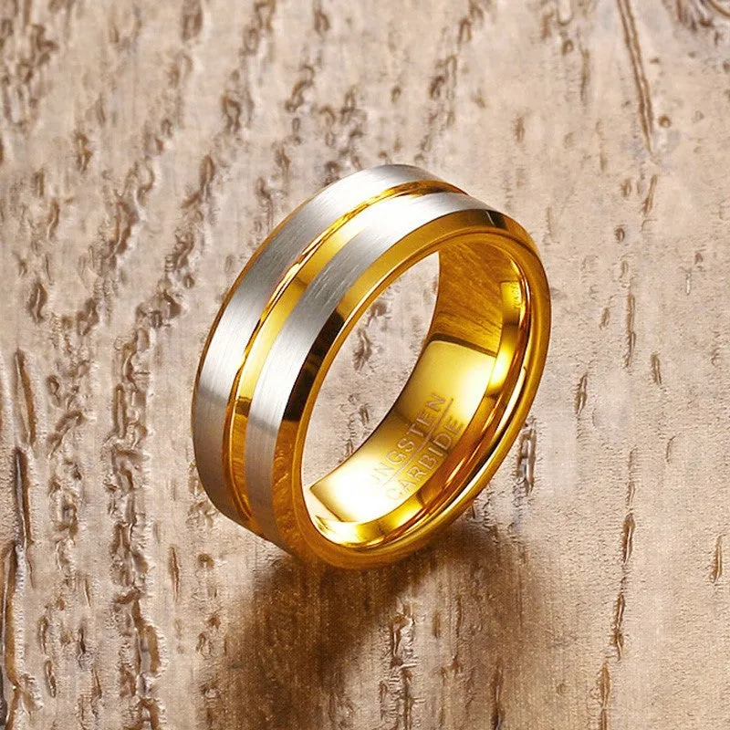 Custom Engraved Mens Tungsten Ring Gold