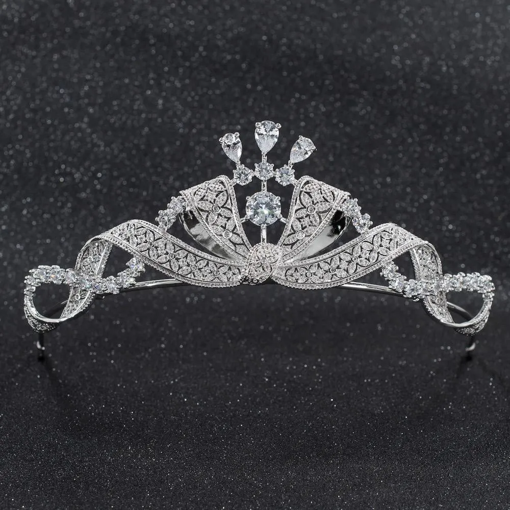 CZ Cubic Zirconia Wedding Bridal Bow Tiara Diadem Hair Jewelry CH10261