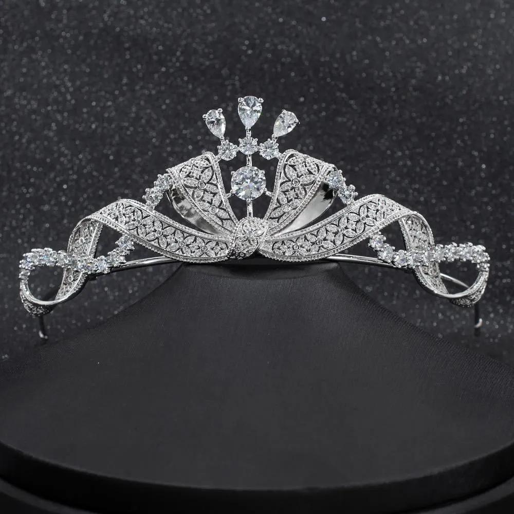 CZ Cubic Zirconia Wedding Bridal Bow Tiara Diadem Hair Jewelry CH10261
